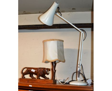 NOVELTY WOODEN LION LAMP &amp; VINTAGE ANGLE POISE DESK LAMP     