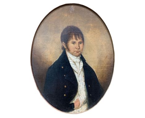 English School (early 19th century): Half Length Portrait of Regency Period Gentleman, oil on canvas unsigned 20cm x 15cm