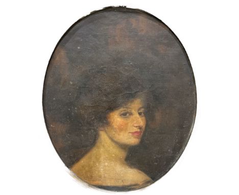 Continental School (18th/19th century): Portrait of a Woman Looking over her Shoulder, oil on canvas unsigned, housed in orna
