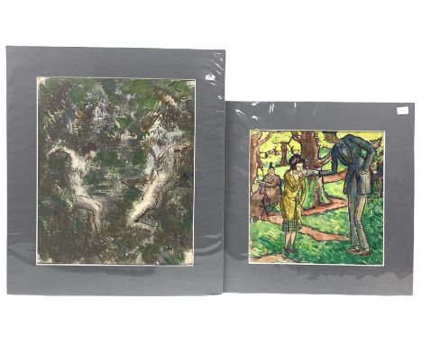 Harold Hope Read (British 1881-1959): 'Offering a Light' and 'Nudes', two watercolours signed, labelled verso max 30cm x 25cm