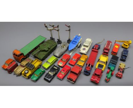 Quantity of unboxed and playworn die-cast models including Dinky Foden flat bed lorry, Dinky Centurion tank, Corgi James Bond