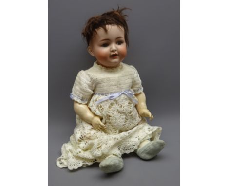 Kammer and Reinhardt Simon and Halbig Germany bisque head doll with applied hair, flirty sleeping eyes, open mouth with teeth