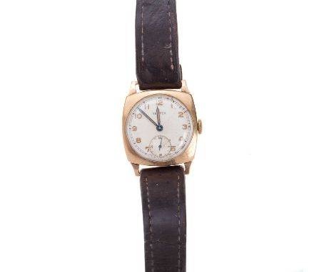 VERTEX MANUAL WIND WRIST WATCH, the round dial with Arabic hour markers, outer railroad seconds track in black, subsidiary di