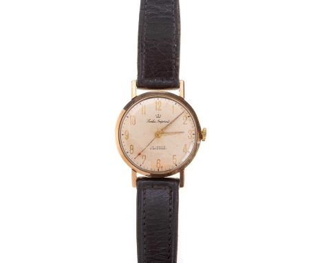 SMITHS IMPERIAL NINE CARAT GOLD MANUAL WIND WRIST WATCH, the round dial with Arabic hour markers, outer seconds track in blac