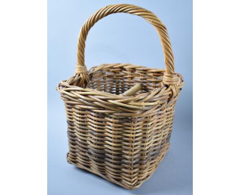 A Vintage Wicker Four Bottle Carrying Basket, 24cms Square 