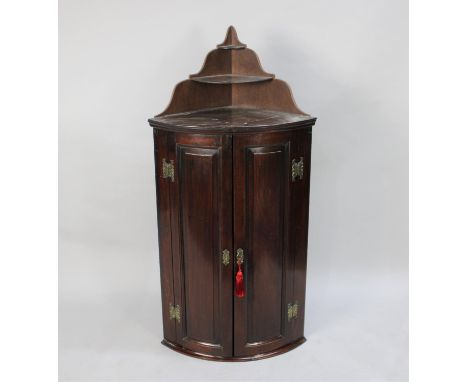 A 19th Century Bow Fronted and Gallery and Wall Hanging Corner Cabinet with Graduated Shelf, 59cm wide 