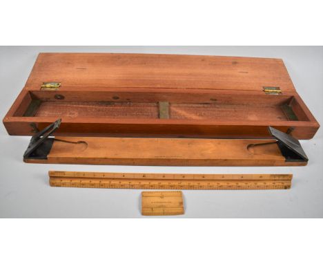 An Edwardian Mapping Scale Rule with Hinged End Pieces by Aston and Hander, Dated 1915, No 5564, In Mahogany Case, 49cms Wide