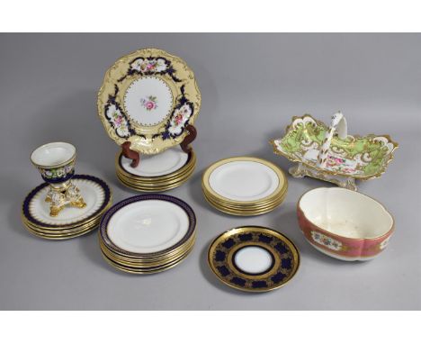 A Collection of 19th Century and Later Coalport, Caughley and Derby and Continental Porcelain to include floral Decorated Bas