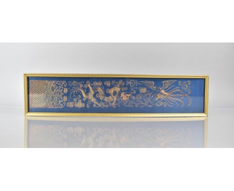 An Early 20th Century Chinese Silk Sleeve with Copper Thread Design Depicting Dragon and Phoenix in Scrolled Sky with Bats an