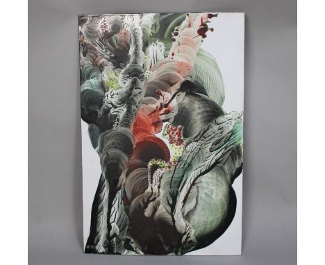 A Modern Mixed Media Enamelled Panel, Monogrammed HE '72, 40x61cms 