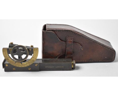 A Leather Cased Abney Level Clinometer, C.1900-1914, Patinated Brass Stamped Stanley, London, 12cms Long 