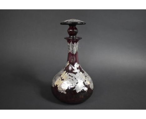 A Handmade Cranberry Glass and Silver Overlaid Decanter by Laugharne, 26cm high 