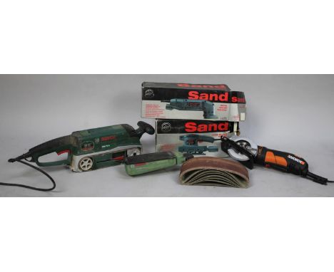 A Collection of Various Power Tools to Include Belt Sander, Work Saw, Detail Sander and Orbital Sander 