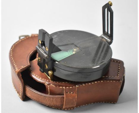 A Leather Cased Prismatic Compass by J Hicks with Green Card, Gunmetal Body 