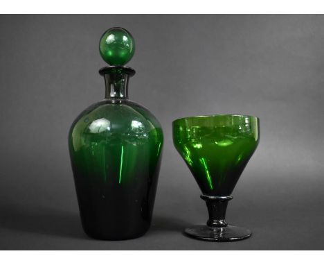 A 19th Century Green Glass Hand Blown Rummer with Tapering Bowl, Solid Stem and Circular Foot, 13cm High Together with a Gree