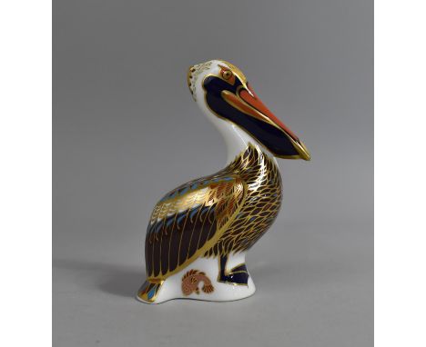 A Royal Crown Derby Paperweight, Brown Pelican, Silver Button 