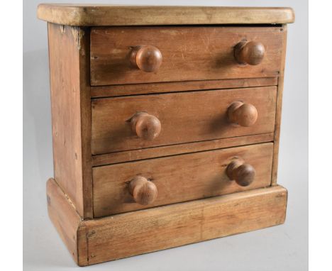 A Vintage Pine Three Drawer Chest on Plinth Base, 33cms by 17cms by 32cms High 