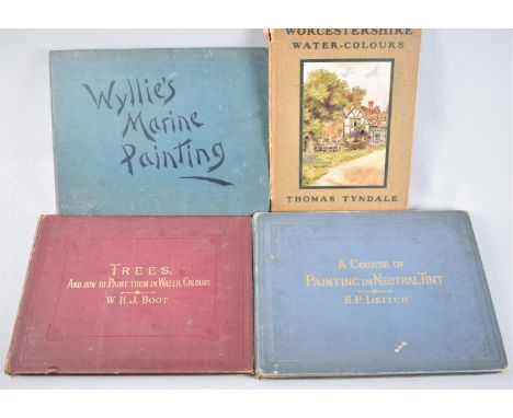 Four Instructional Artist's Vintage Books, Trees and How to Paint Them, A Course of Painting in Neutral Tint, Wyllies Marine 