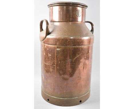 A Vintage Copper Milk Churn of Cylindrical Form with Impressed Mount "Milka", 47cms High 
