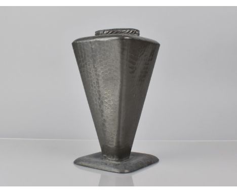 An Art Deco Sheffield Reliable Pewter Hand Hammered Lamp Base of Square Tapering Form and Collared Rim set on Square Base, 20