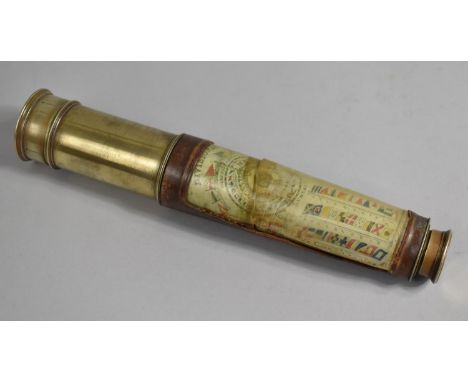 A Late 19th Century Naval Telescope with Leather Casing Housing Identification Chart for Divisional Compass and Signal Flags,