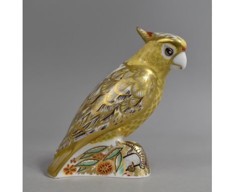 A Royal Crown Derby Paperweight, Citron Cockatoo, Gold Button 