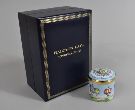 A Boxed Halcyon Days Enamel Box, Hot Air Balloons 