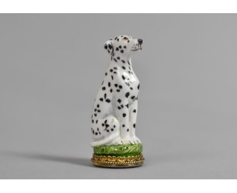 A Halcyon Days Enamel Seal, Modelled as a Dalmatian with Agate Stone 