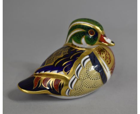 A Royal Crown Derby Paperweight, Carolina Duck, Gold Button 