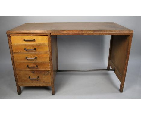 A Vintage Govt Dept Desk (Probably Military) stamped ER,&nbsp; with Five Side Drawers, 171cms Wide