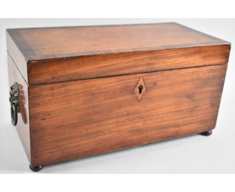 A Mid 19th Century Rosewood and Mahogany Tea Caddy of Rectangular From with Lion Mask Ring Handles, Hinged Lid to Fitted Inte