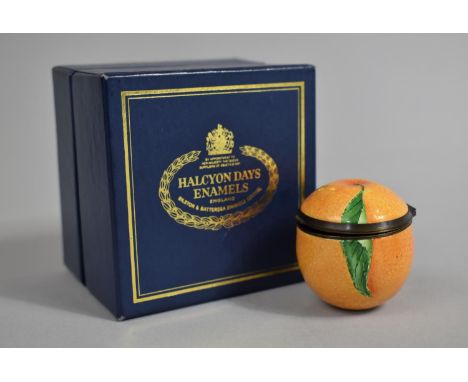 A Boxed Halcyon Days Enamel Trinket Box, Modelled in the Form of an Orange 