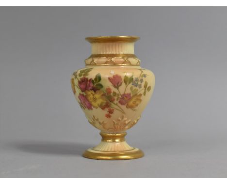 A Royal Worcester Blush Ivory Vase, Floral Decoration, Shape Number 1727, 9.5cm high 