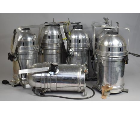 A Set of Six Vintage Style Theatre Spotlights with Mounting Brackets, 50cms Long 
