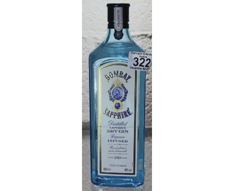 1L bottle of Bombay Sapphire gin. P&amp;P Group 2 (£18+VAT for the first lot and £3+VAT for subsequent lots) 