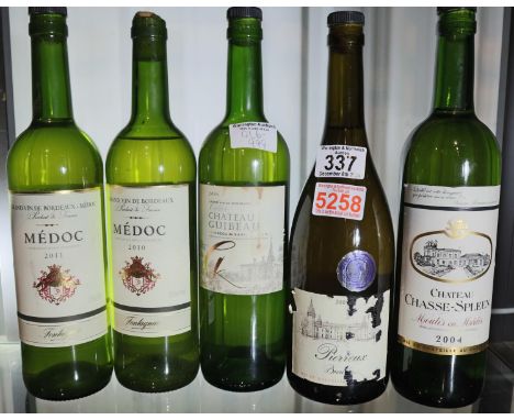 Five bottles of mixed white wine including 2011 Fontagnac Medoc (5). P&amp;P Group 3 (£25+VAT for the first lot and £5+VAT fo