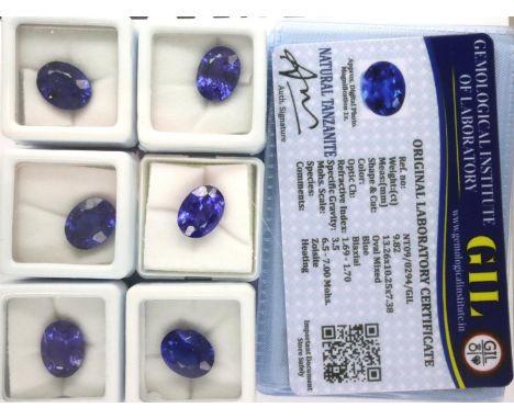 Six loose tanzanites with Gemological Institute Laboratory certificates. Largest 9.92cts. P&amp;P Group 1 (£14+VAT for the fi