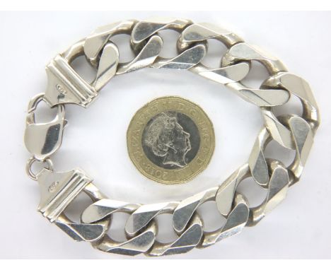 Sterling silver chunky kerb chain bracelet, L: 18 cm, 47g. P&amp;P Group 1 (£14+VAT for the first lot and £1+VAT for subseque