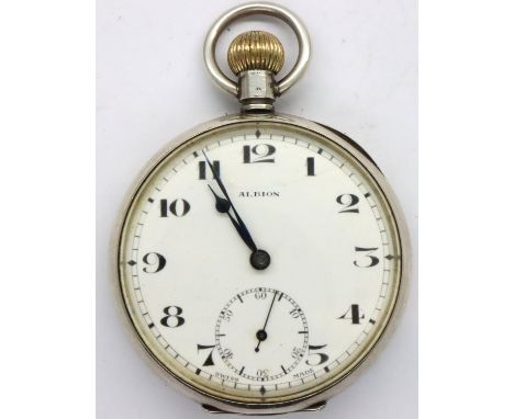 Albion 925 silver pocket watch, working at lotting. P&amp;P Group 1 (£14+VAT for the first lot and £1+VAT for subsequent lots