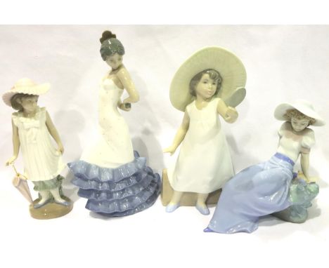 Four Nao figurines, largest H: 24 cm. Not available for in-house P&amp;P, contact Paul O'Hea at Mailboxes on 01925 659133 