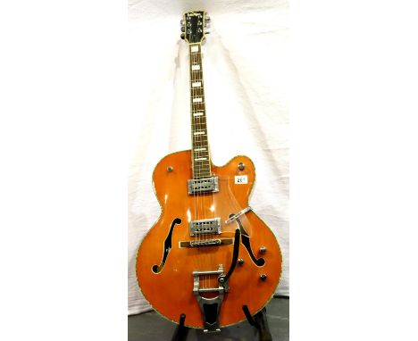 Vintage semi hollow body electric guitar in orange, model: VSA8500R. Not available for in-house P&amp;P, contact Paul O'Hea a
