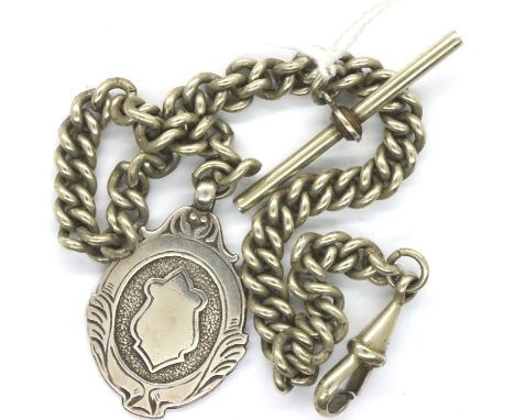 Hallmarked silver double Albert watch chain with variant fob, L: 29 cm, 27g. P&amp;P Group 1 (£14+VAT for the first lot and £