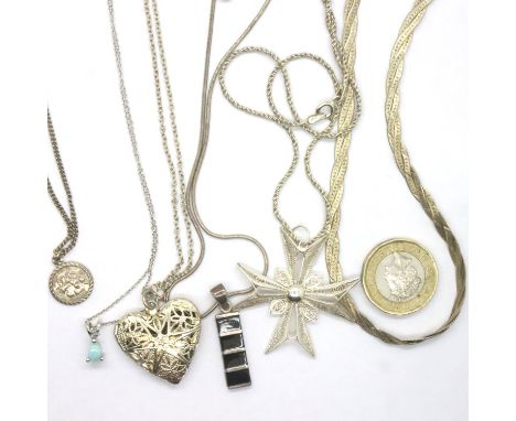 Six sterling silver necklaces, five with pendants, combined 35g. P&amp;P Group 1 (£14+VAT for the first lot and £1+VAT for su
