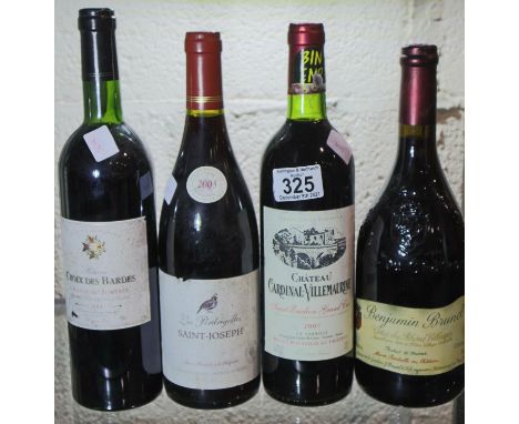 Four bottles of mixed red wine including 2007 Chateau Cardinal - Villemaurine (4). P&amp;P Group 3 (£25+VAT for the first lot