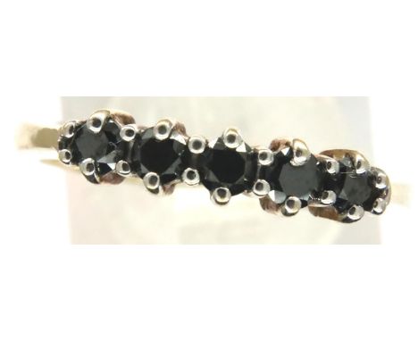 9ct gold five sapphire set ring, size P/Q, 2.6g. P&amp;P Group 1 (£14+VAT for the first lot and £1+VAT for subsequent lots) 