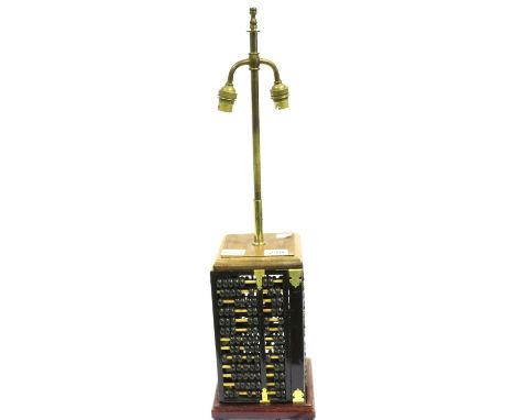 Chinese twin bulb lamp on an abacus base, base H: 30 cm. Not available for in-house P&amp;P, contact Paul O'Hea at Mailboxes 