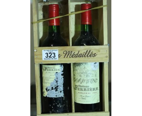 Wooden cased twin bottle pack of 2011 Chateau Ferriere Bergerac 2011. P&amp;P Group 2 (£18+VAT for the first lot and £3+VAT f