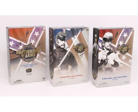 Sideshow Collectibles: A trio of boxed American Civil War 12" Collection figures, Brotherhood of Arms. CS Infantry Officer: A