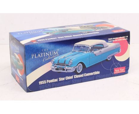 Sun Star: A boxed Sun Star, The Platinum Collection, 1955 Pontiac Star Chief Closed Convertible, Reference No. 5054. 1:18 Sca