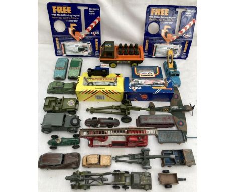 Diecast: A collection of assorted unboxed playworn diecast vehicles, to include Dinky Fire Engine, Triang Minic Personnel Car